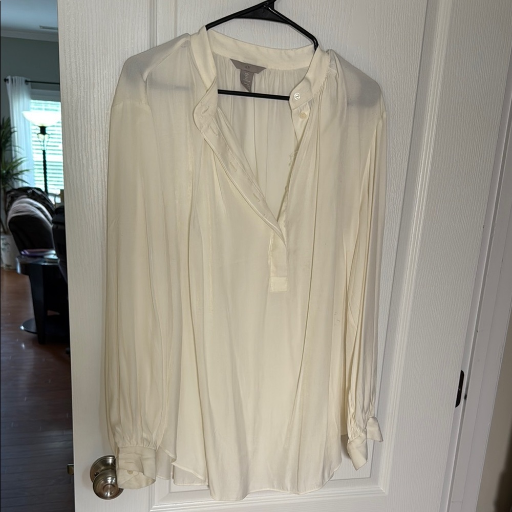 H&M Cream Blouse with Cuffed Sleeves and Tie Front